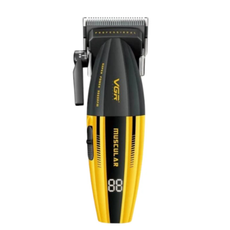 ماشین اصلاح موی سر و صورت وی جی ار مدل V-285 با موتور 9000 دور در دقیقه، تیغه استیل ضد زنگ و سرامیکی، 6 شانه قابل تنظیم، نمایشگر LED و شارژ سریع USB