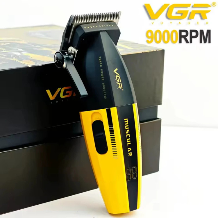 ماشین اصلاح موی سر و صورت وی جی ار مدل V-285 با موتور 9000 دور در دقیقه، تیغه استیل ضد زنگ و سرامیکی، 6 شانه قابل تنظیم، نمایشگر LED و شارژ سریع USB