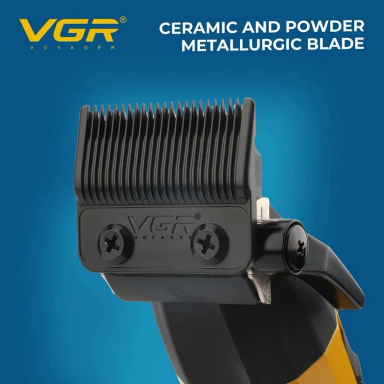 ماشین اصلاح موی سر و صورت وی جی ار مدل V-285 با موتور 9000 دور در دقیقه، تیغه استیل ضد زنگ و سرامیکی، 6 شانه قابل تنظیم، نمایشگر LED و شارژ سریع USB
