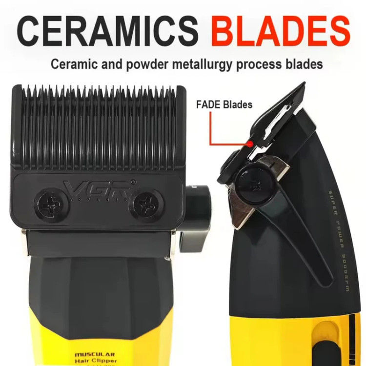 ماشین اصلاح موی سر و صورت وی جی ار مدل V-285 با موتور 9000 دور در دقیقه، تیغه استیل ضد زنگ و سرامیکی، 6 شانه قابل تنظیم، نمایشگر LED و شارژ سریع USB