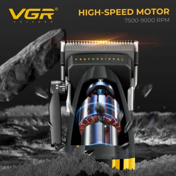 ماشین اصلاح موی سر و صورت وی جی ار مدل V-285 با موتور 9000 دور در دقیقه، تیغه استیل ضد زنگ و سرامیکی، 6 شانه قابل تنظیم، نمایشگر LED و شارژ سریع USB