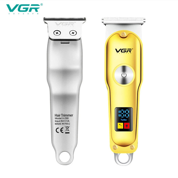 ماشین اصلاح موی سر و صورت وی جی ار مدل V-290 با تیغه استیل ضد زنگ، نمایشگر دیجیتال، قابلیت دو سرعته، منبع تغذیه برق و شارژ، سه شانه اصلاح 1 تا 3 میلیمتر، مدت زمان استفاده 120 دقیقه و شارژ 90 دقیقه