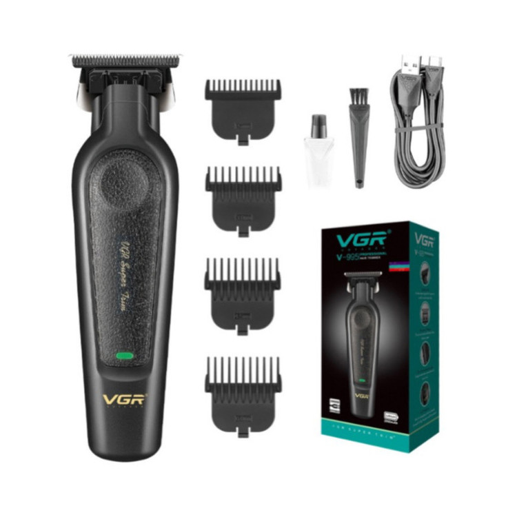 ماشین اصلاح موی سر و صورت با تیغه کربن استیل، باتری لیتیوم یون 2000 میلیآمپر ساعت، شارژ USB، قابلیت تنظیم سرعت و طراحی ارگونومیک و سبک مدل وی جی آر مدل V-995